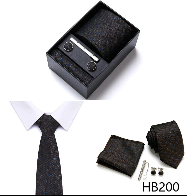 Jacquard Fashion Brand Tie Pocket Squares Set For Men Tie Handkerchief  Cufflink Necktie Gift Box Fit Wedding Holiday Workplace