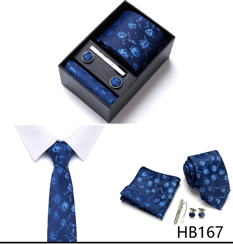 Jacquard Fashion Brand Tie Pocket Squares Set For Men Tie Handkerchief  Cufflink Necktie Gift Box Fit Wedding Holiday Workplace