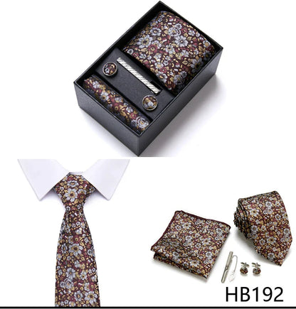 Jacquard Fashion Brand Tie Pocket Squares Set For Men Tie Handkerchief  Cufflink Necktie Gift Box Fit Wedding Holiday Workplace