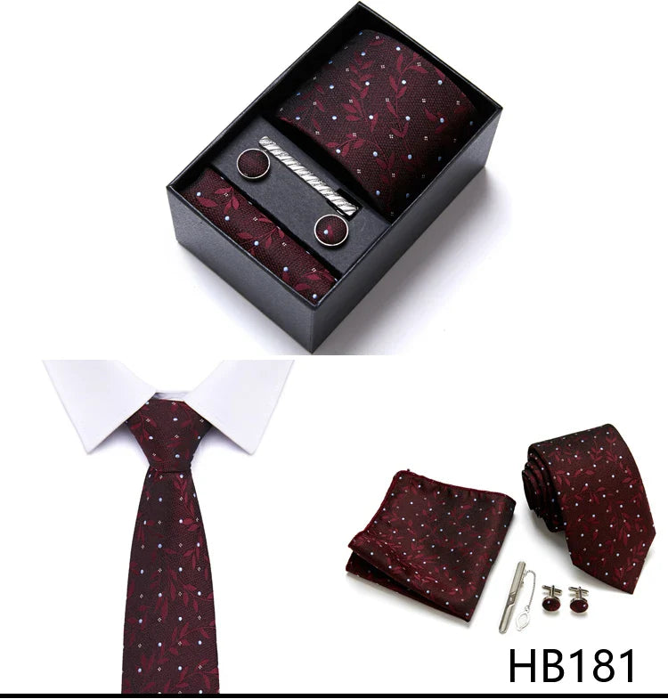 Jacquard Fashion Brand Tie Pocket Squares Set For Men Tie Handkerchief  Cufflink Necktie Gift Box Fit Wedding Holiday Workplace