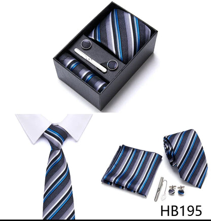 Jacquard Fashion Brand Tie Pocket Squares Set For Men Tie Handkerchief  Cufflink Necktie Gift Box Fit Wedding Holiday Workplace