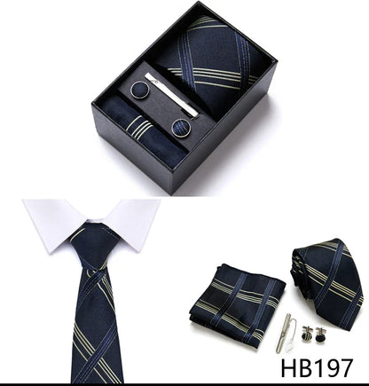 Jacquard Fashion Brand Tie Pocket Squares Set For Men Tie Handkerchief  Cufflink Necktie Gift Box Fit Wedding Holiday Workplace