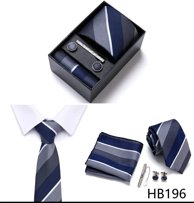 Jacquard Fashion Brand Tie Pocket Squares Set For Men Tie Handkerchief  Cufflink Necktie Gift Box Fit Wedding Holiday Workplace