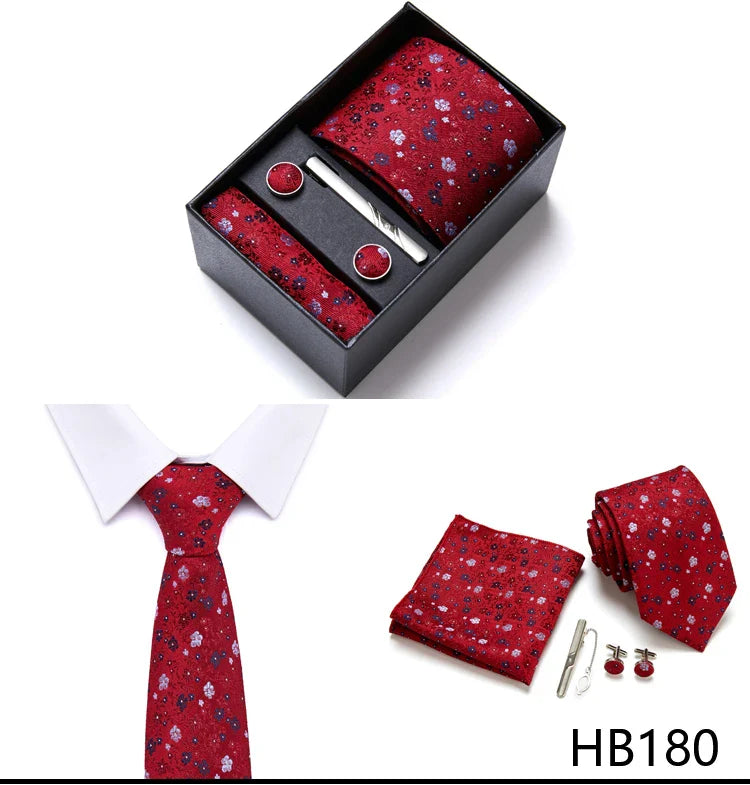 Jacquard Fashion Brand Tie Pocket Squares Set For Men Tie Handkerchief  Cufflink Necktie Gift Box Fit Wedding Holiday Workplace