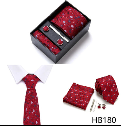 Jacquard Fashion Brand Tie Pocket Squares Set For Men Tie Handkerchief  Cufflink Necktie Gift Box Fit Wedding Holiday Workplace