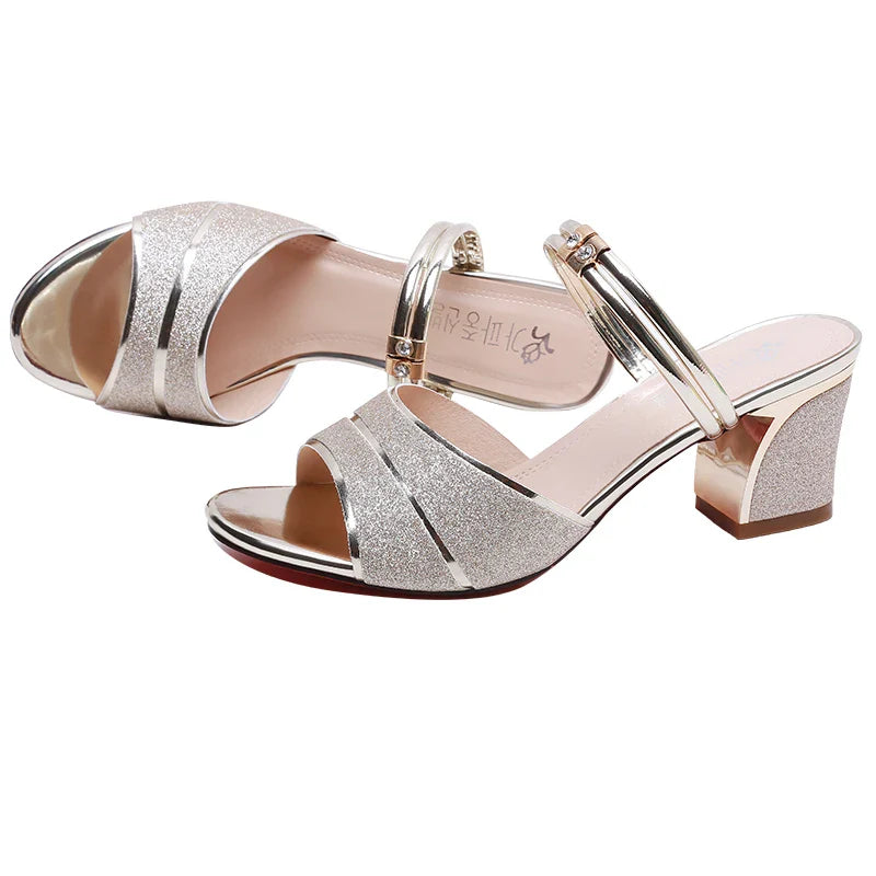 2024 New fashion Women's sandals Word Buckle  High Heels Summer New Fish Mouth Sexy Sandals Women's Shoes Gold