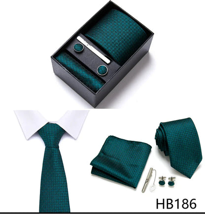 Jacquard Fashion Brand Tie Pocket Squares Set For Men Tie Handkerchief  Cufflink Necktie Gift Box Fit Wedding Holiday Workplace
