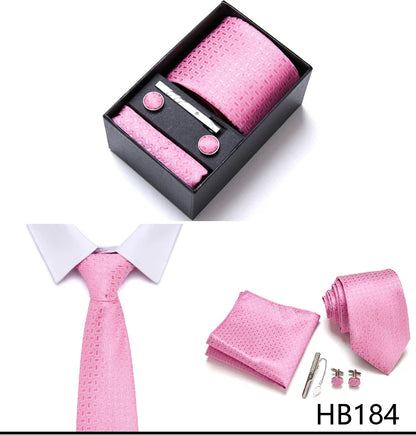 Jacquard Fashion Brand Tie Pocket Squares Set For Men Tie Handkerchief  Cufflink Necktie Gift Box Fit Wedding Holiday Workplace