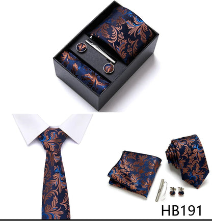Jacquard Fashion Brand Tie Pocket Squares Set For Men Tie Handkerchief  Cufflink Necktie Gift Box Fit Wedding Holiday Workplace