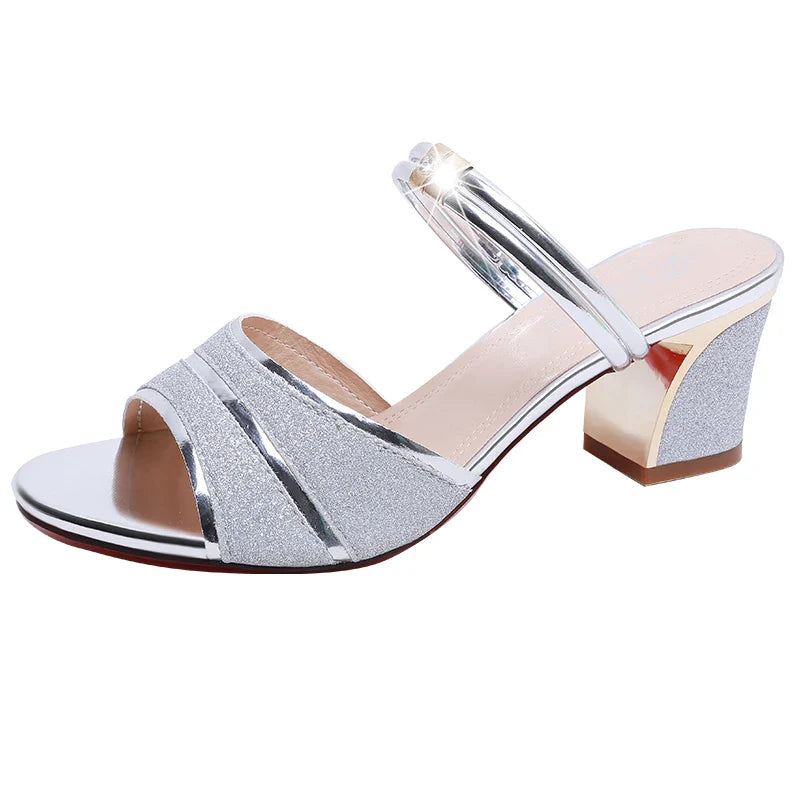 2024 New fashion Women's sandals Word Buckle  High Heels Summer New Fish Mouth Sexy Sandals Women's Shoes Gold