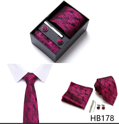 Jacquard Fashion Brand Tie Pocket Squares Set For Men Tie Handkerchief  Cufflink Necktie Gift Box Fit Wedding Holiday Workplace