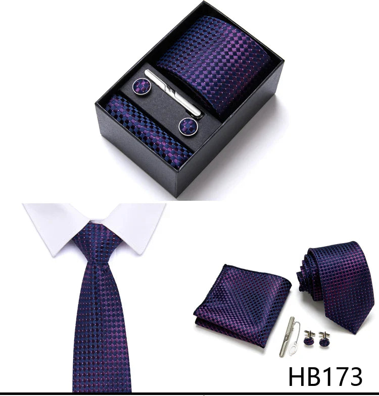 Jacquard Fashion Brand Tie Pocket Squares Set For Men Tie Handkerchief  Cufflink Necktie Gift Box Fit Wedding Holiday Workplace