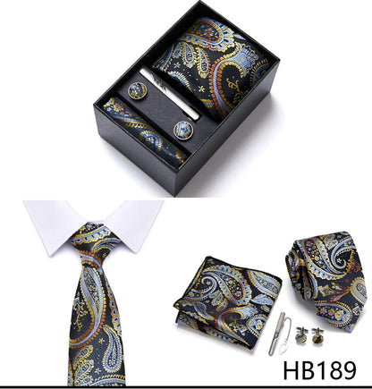Jacquard Fashion Brand Tie Pocket Squares Set For Men Tie Handkerchief  Cufflink Necktie Gift Box Fit Wedding Holiday Workplace