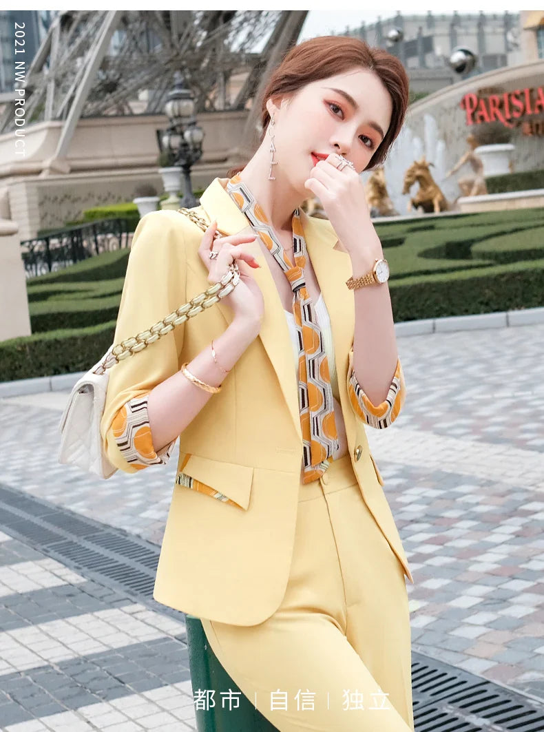Naviu New Fashion Summer Temperament Slim Suits Women Business Formal Half Sleeve Blazer And Pants Office Ladies Work Wear