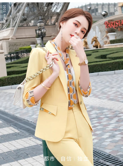 Naviu New Fashion Summer Temperament Slim Suits Women Business Formal Half Sleeve Blazer And Pants Office Ladies Work Wear