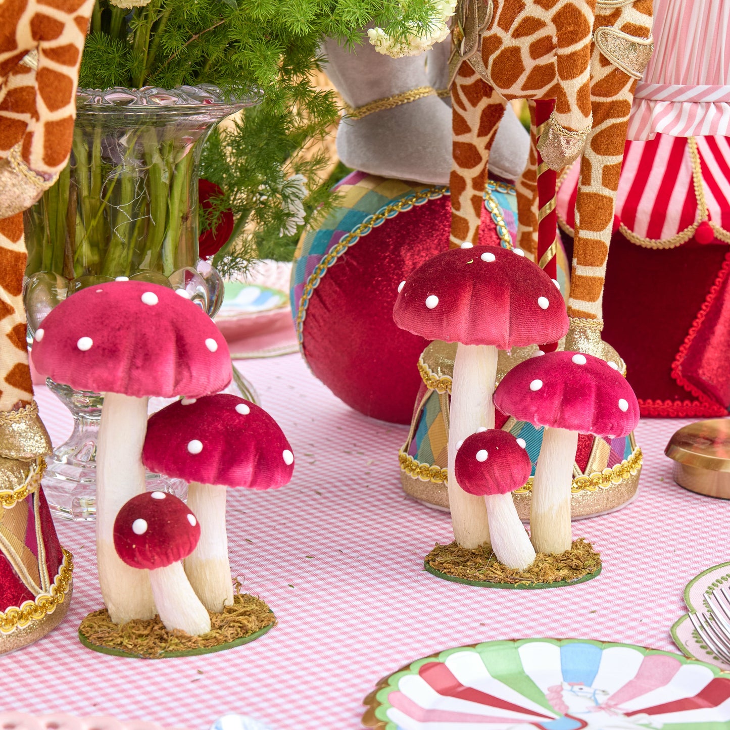 Tall Red Spotted Mushrooms (Pair) - 21cm