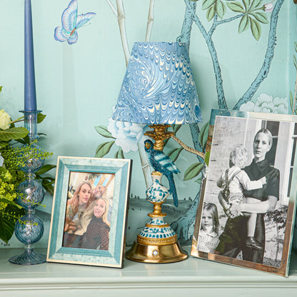 Blue Parrot Rechargeable Lamp with Blue Marble Shade (18cm)
