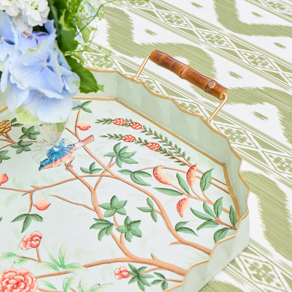 Green Chinoiserie Tole Tray with Handles