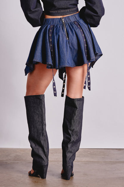 AFTER HOURS MINI SKIRT IN MEDIUM BLUE DENIM