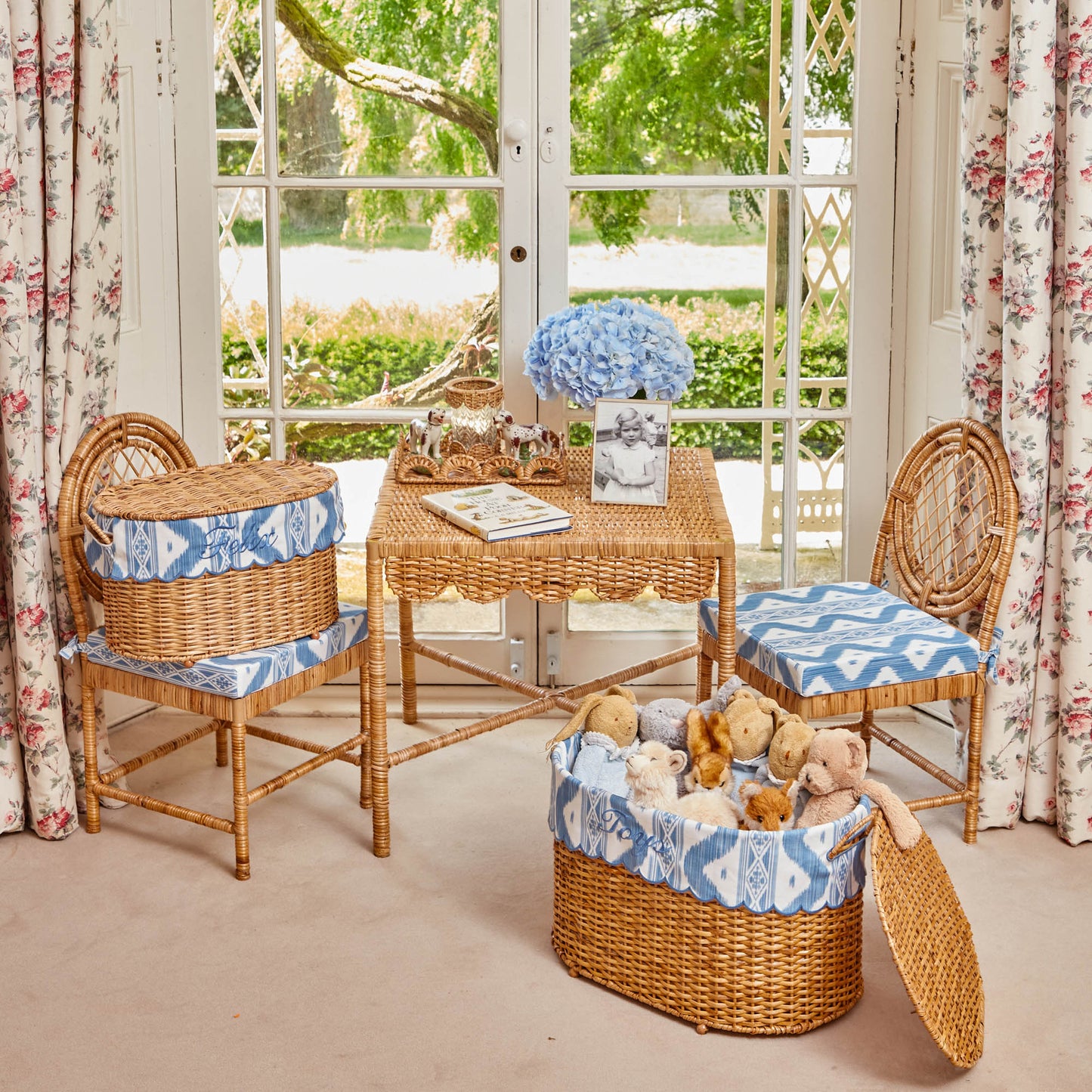 Isabella Rattan Basket with Ikat Liner (Medium)
