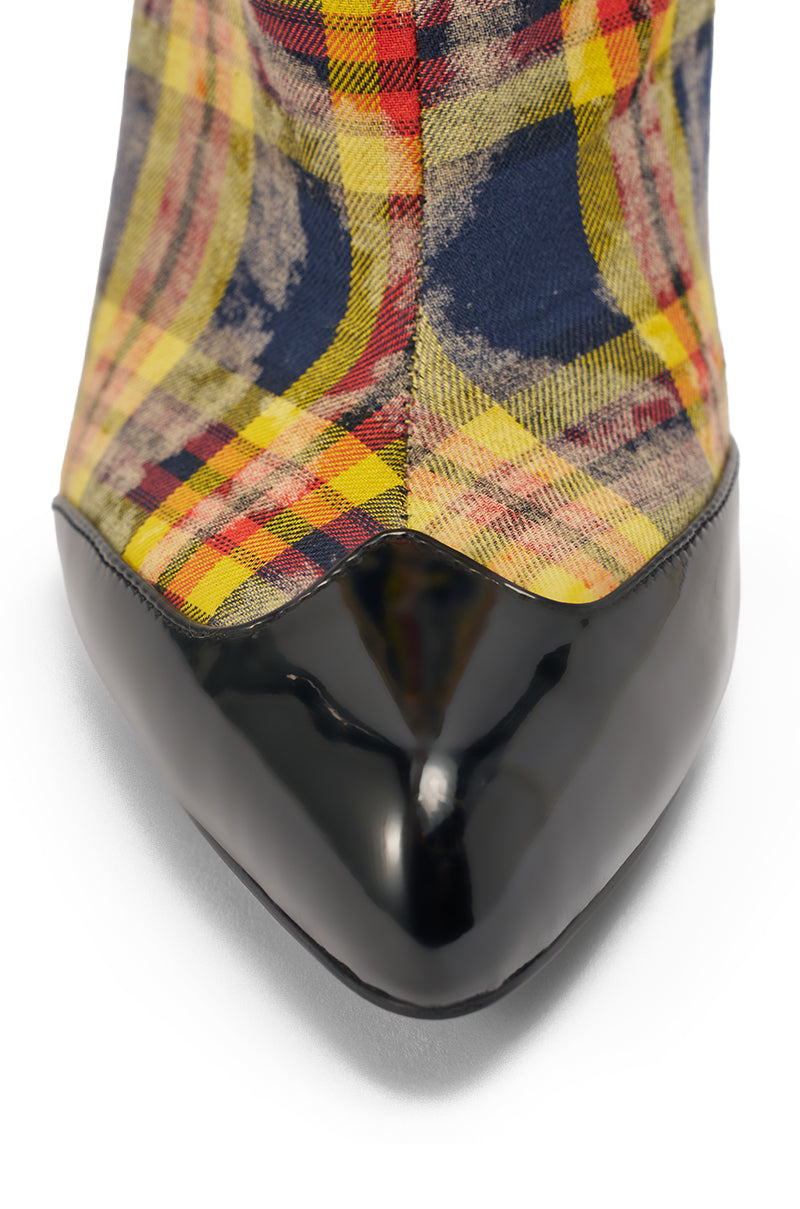AKIRA WANG LOCHANA MULTI YELLOW PLAID FLANNEL SEXY BOOT