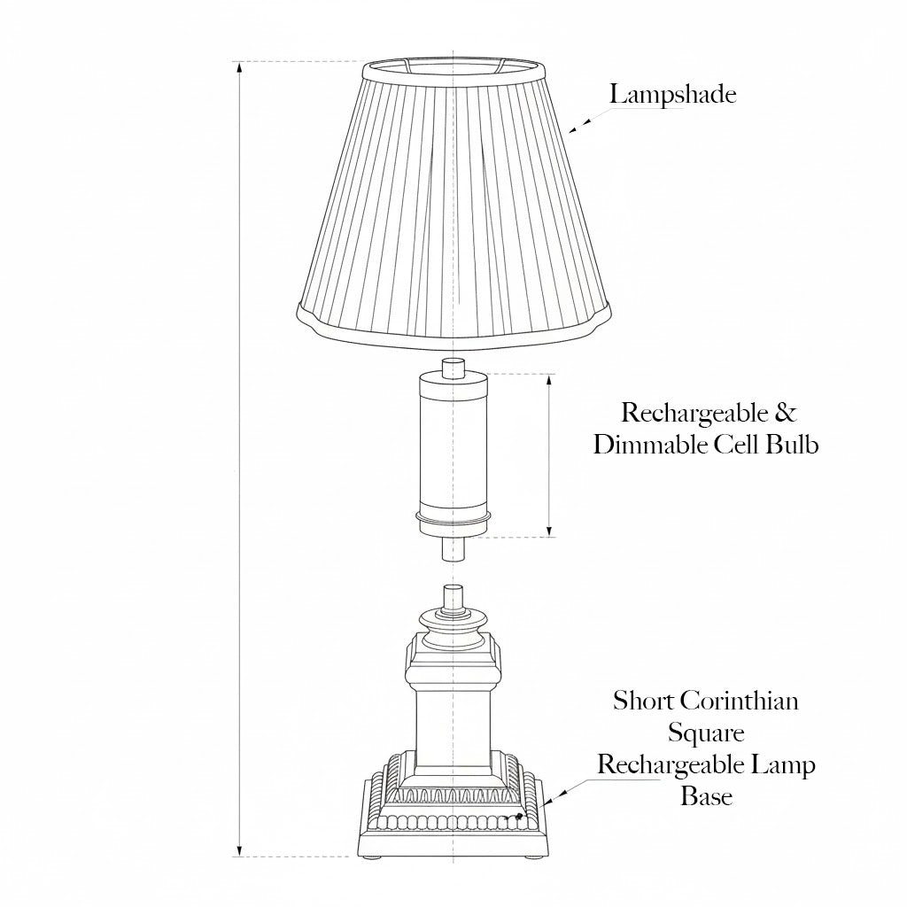Short Corinthian Square Rechargeable Lamp with Cream Shade (18cm)