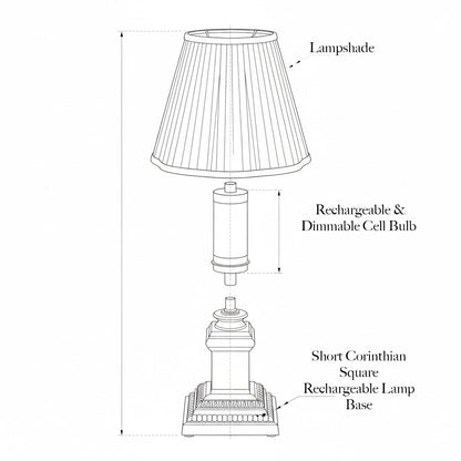 Short Corinthian Square Rechargeable Lamp with Cream Shade (18cm)