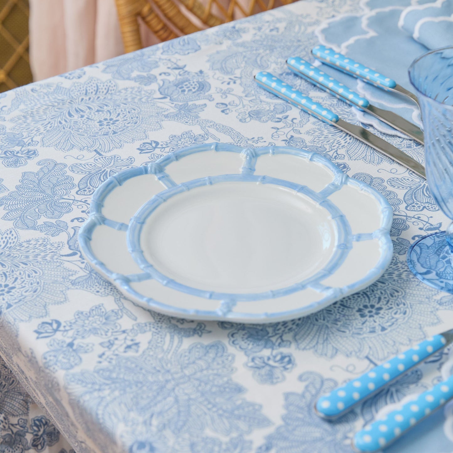 Blue Melamine Bamboo Dinner & Starter Plates (Set of 8)