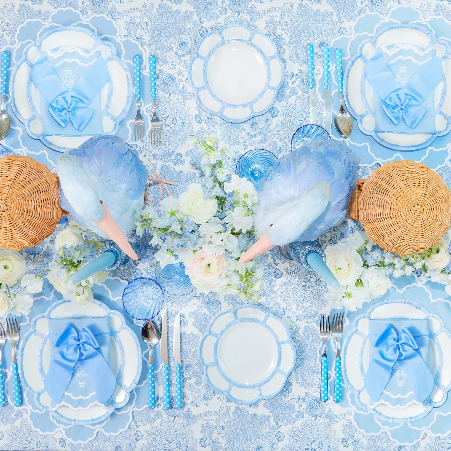 Blue Melamine Bamboo Dinner & Starter Plates (Set of 8)