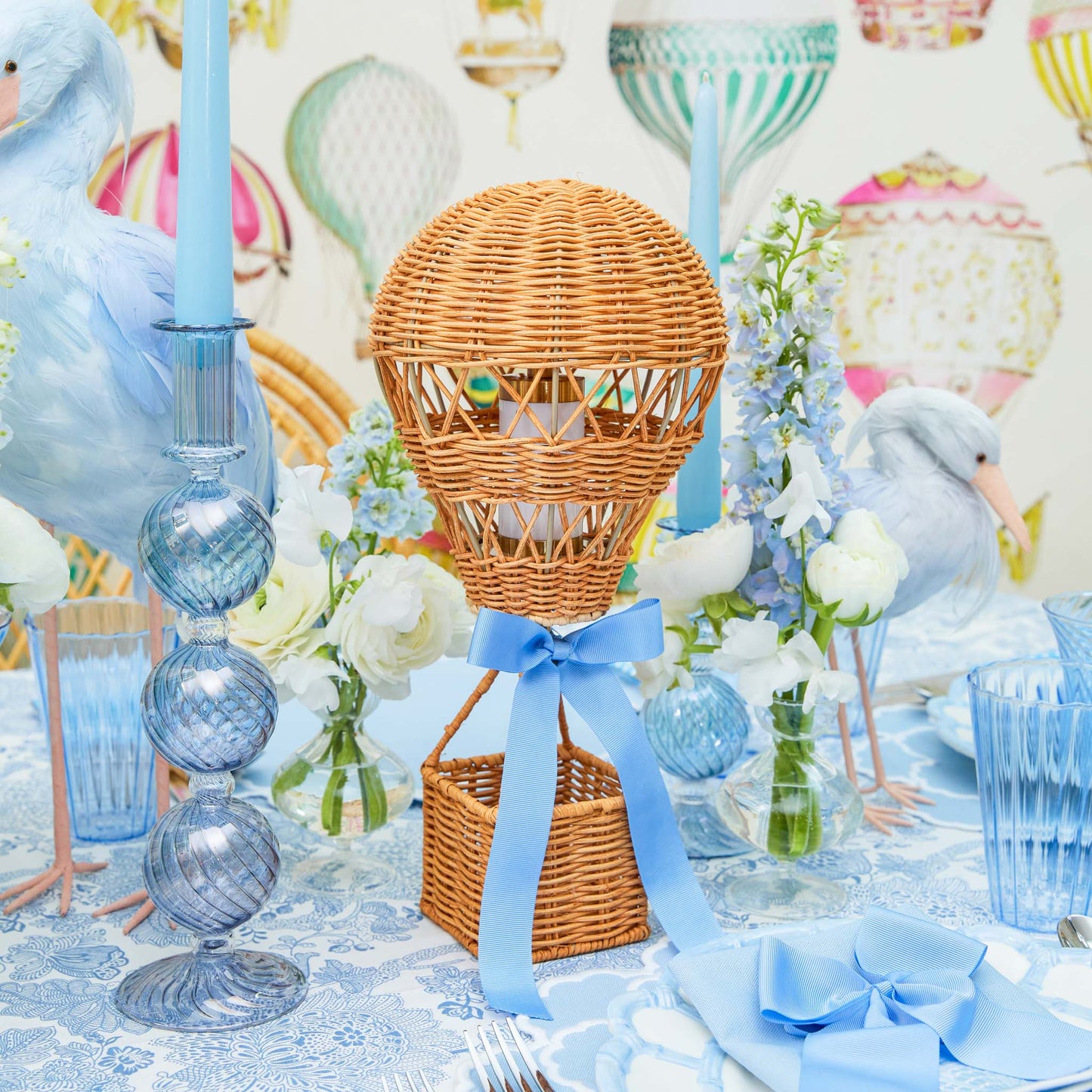 Hot Air Balloon Rechargeable Lamp with Blue Bow