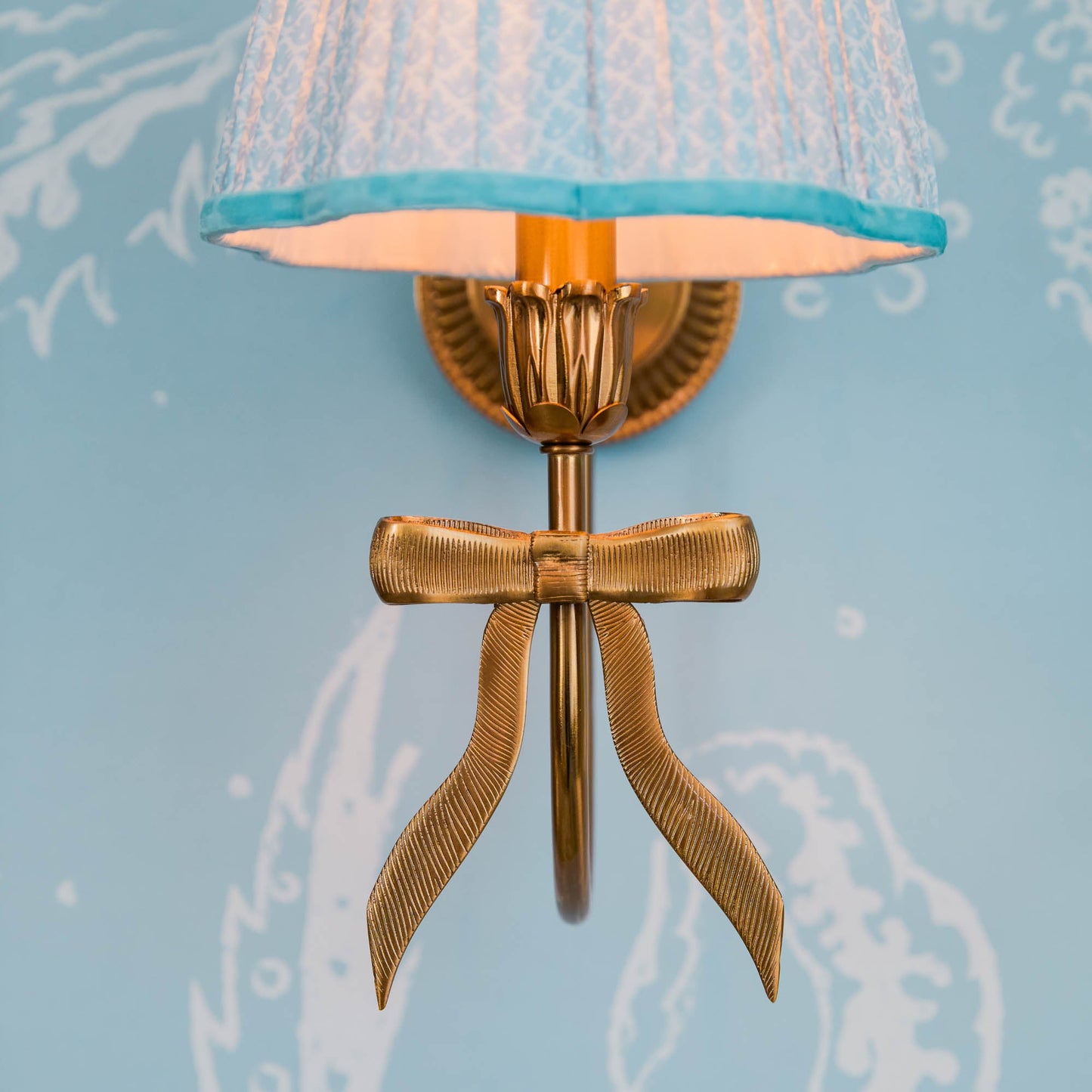 Marilyn Bow Rechargeable Wall Light with Soft Blue Lotus Shade (18cm)