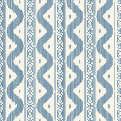 Blue Ikat Stripe Wallpaper