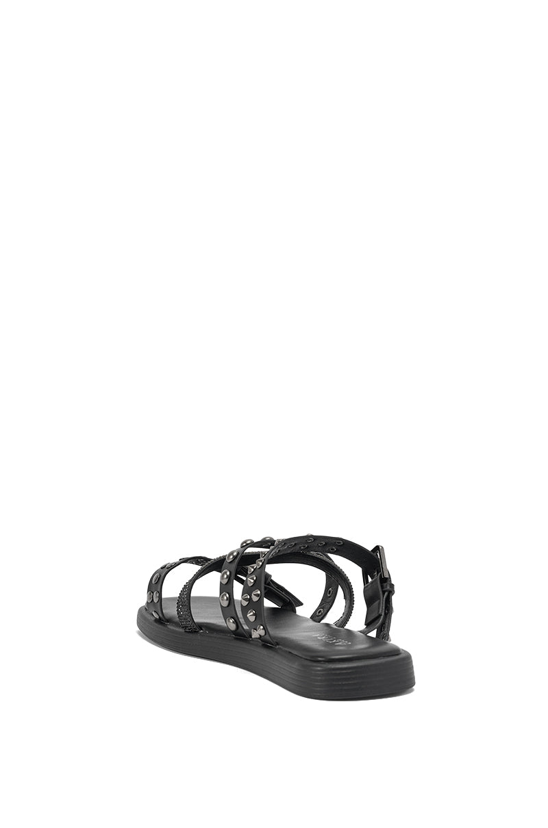 AKIRA GOLD MANNING BLACK HARDWARE EMBELLISHED FLAT SANDAL