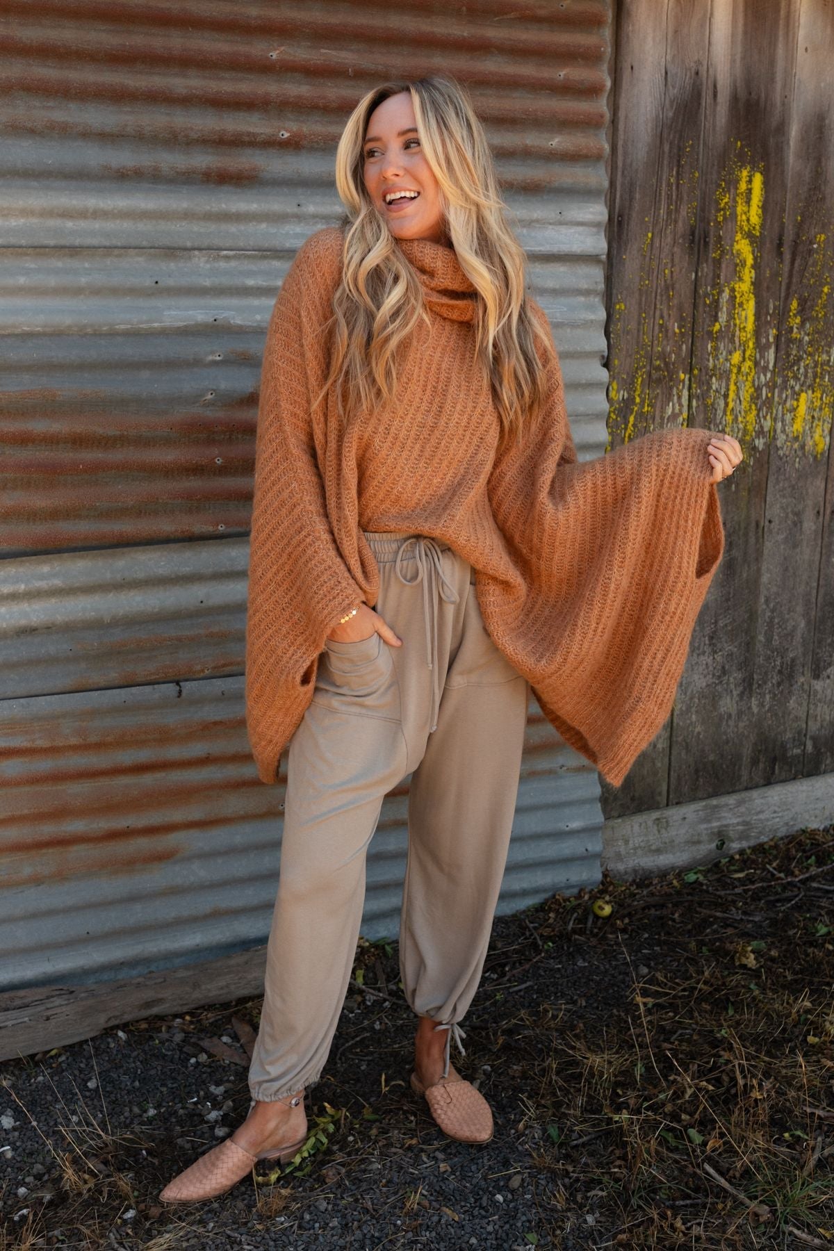 All My Thanks Turtleneck Poncho - Tan - Pre Order