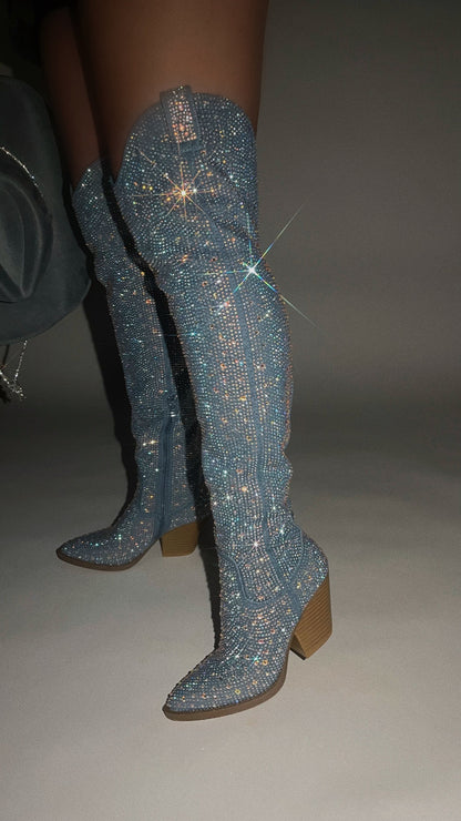 Nights In Nashville Embellished Cowgirl Boots - Denim