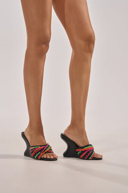 AKIRA GOLD NOWITZKI MULTI WEDGE AND SHOE LACE SANDAL
