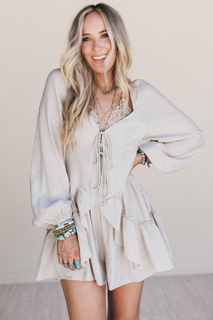 All Day Glow Ruffled Romper - Oatmeal - Pre Order
