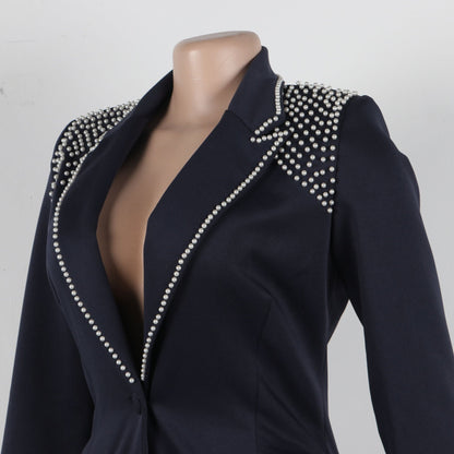 CM.YAYA Fashion Pearl Splicing Women's Set Long Sleeve Blazer and Wide Leg Pants Suit 2024 Winter OL Fall Two 2 Piece Set Outfit