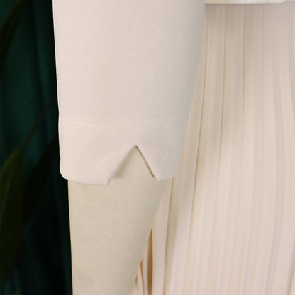 CM.YAYA Fashion Full Sleeve Notched Neck Solid High Waist Belt Dress Women Autumn Office Lady Pleated Long Africa Midi Dresses