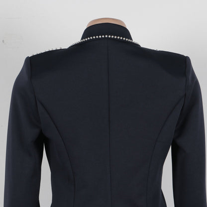 CM.YAYA Fashion Pearl Splicing Women's Set Long Sleeve Blazer and Wide Leg Pants Suit 2024 Winter OL Fall Two 2 Piece Set Outfit