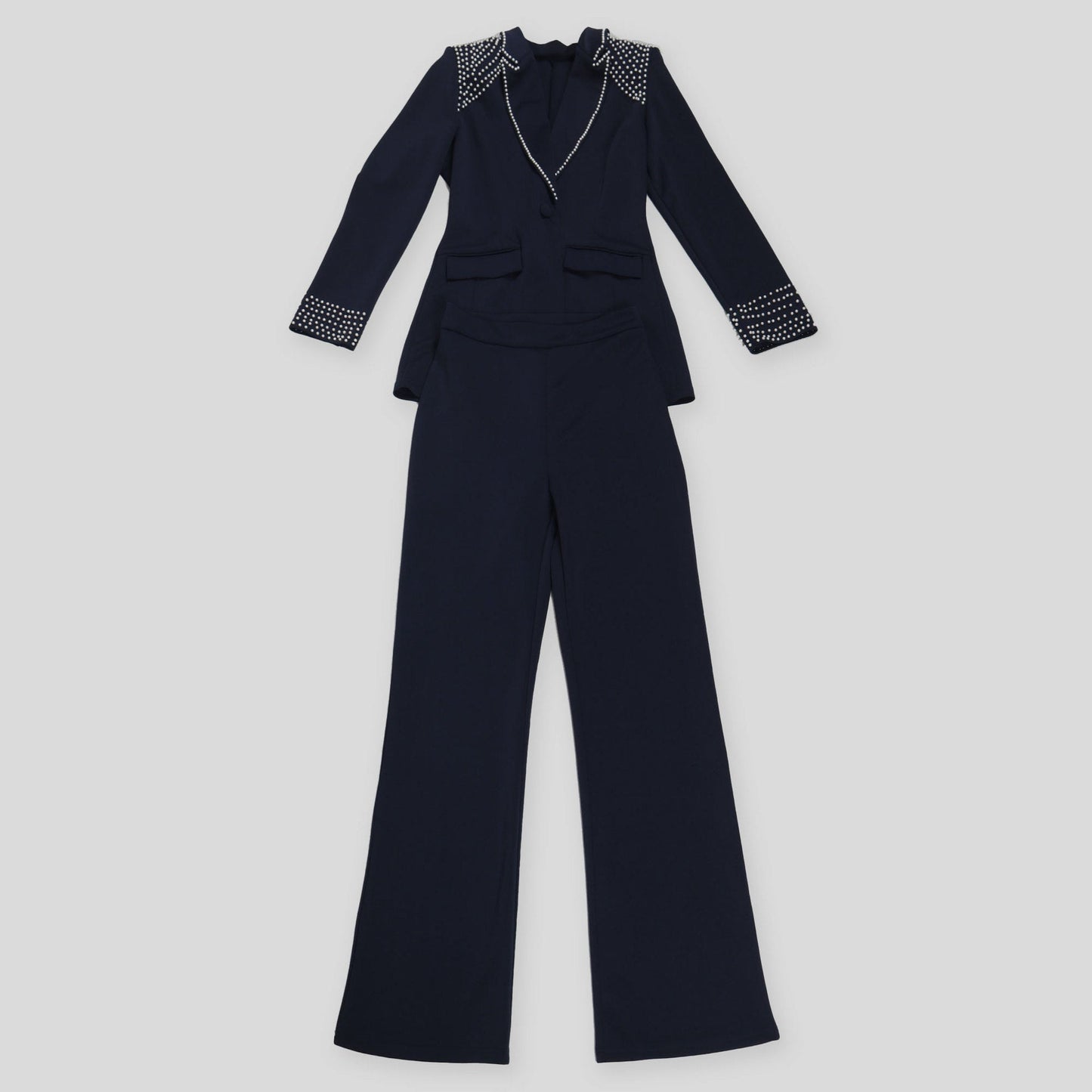 CM.YAYA Fashion Pearl Splicing Women's Set Long Sleeve Blazer and Wide Leg Pants Suit 2024 Winter OL Fall Two 2 Piece Set Outfit