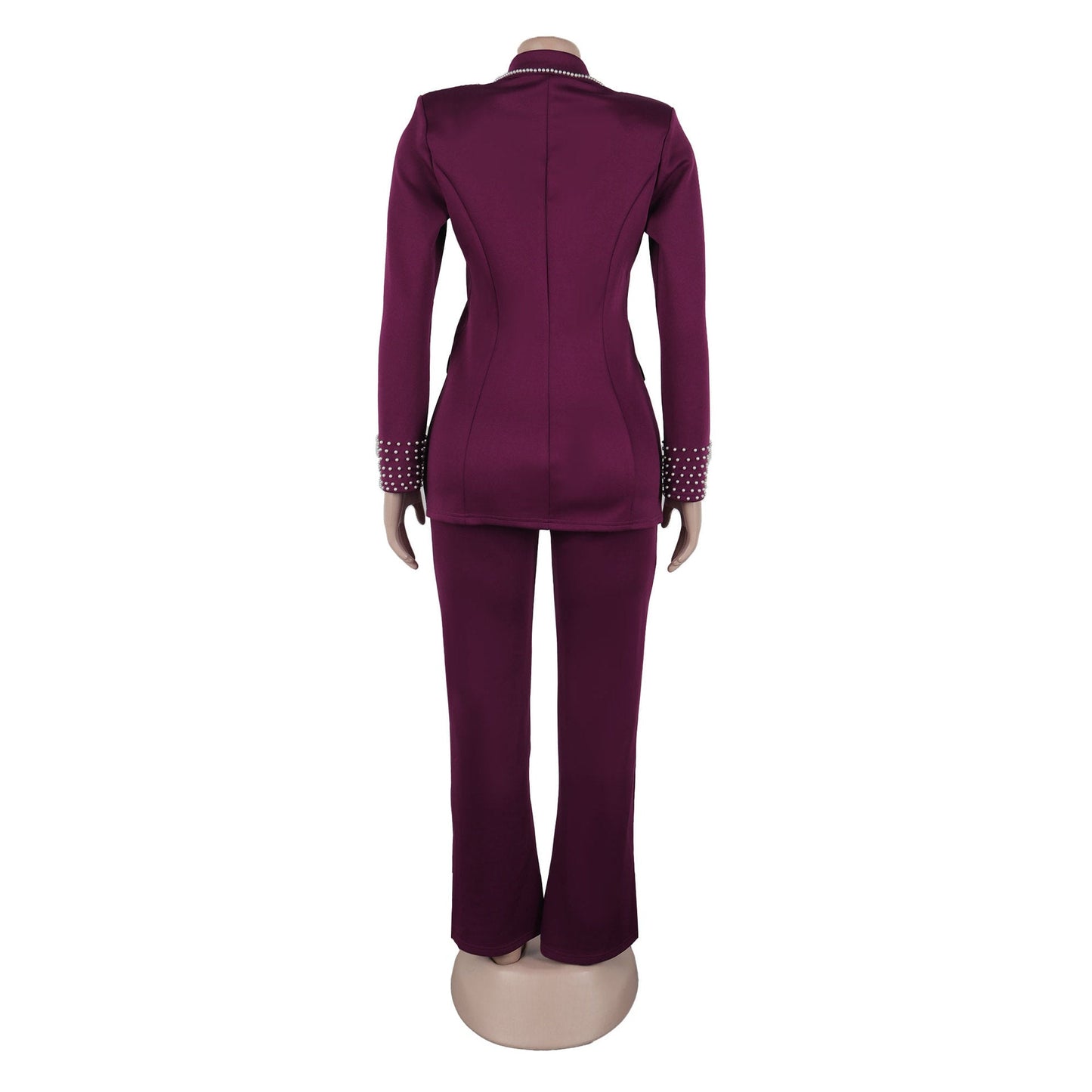 CM.YAYA Fashion Pearl Splicing Women's Set Long Sleeve Blazer and Wide Leg Pants Suit 2024 Winter OL Fall Two 2 Piece Set Outfit