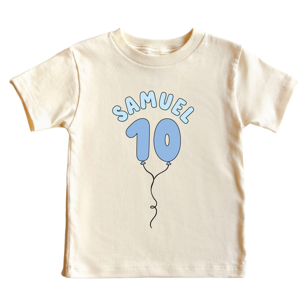 Personalized Blue Birthday Graphic Bodysuit & Kids Tee | Natural