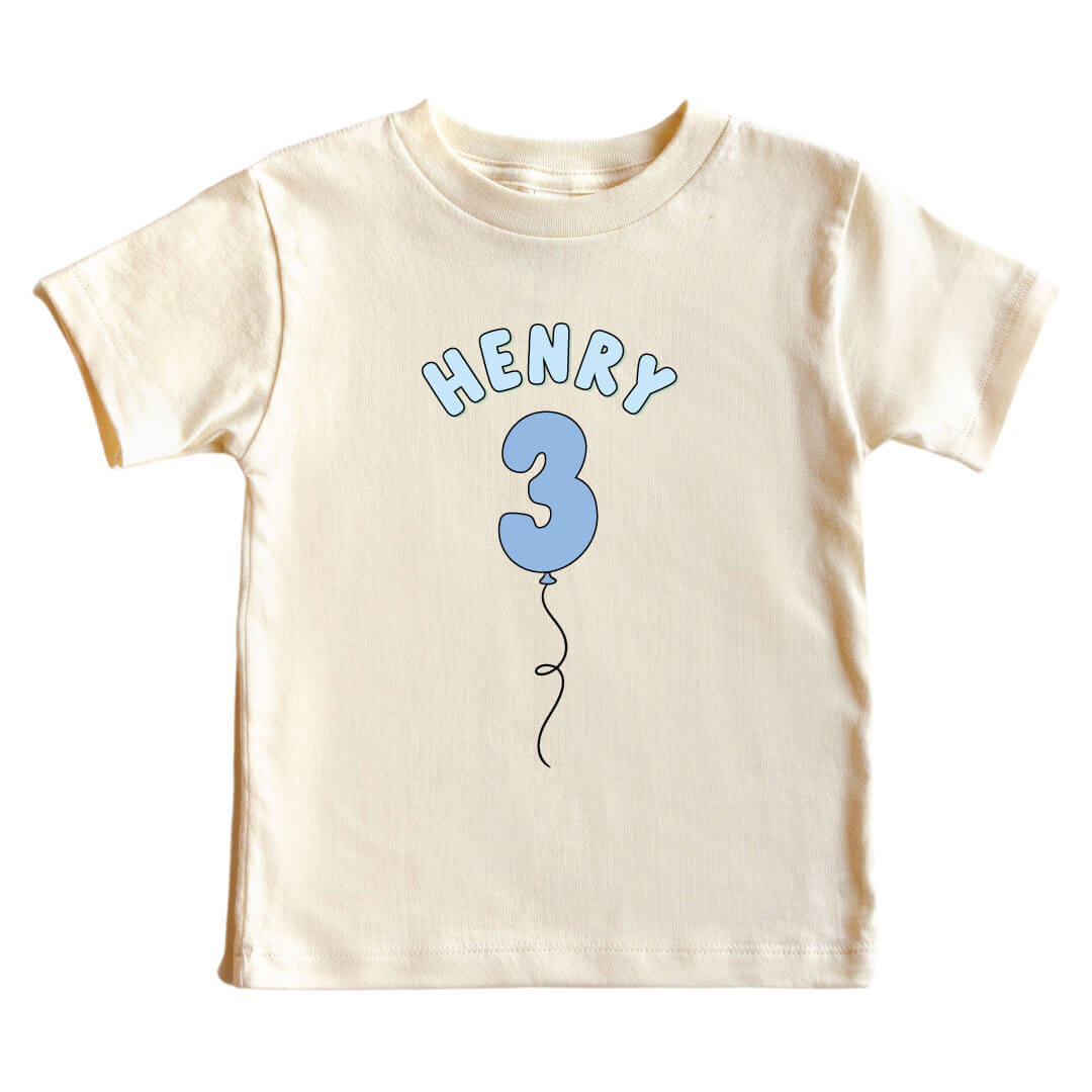Personalized Blue Birthday Graphic Bodysuit & Kids Tee | Natural