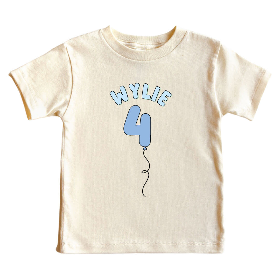 Personalized Blue Birthday Graphic Bodysuit & Kids Tee | Natural