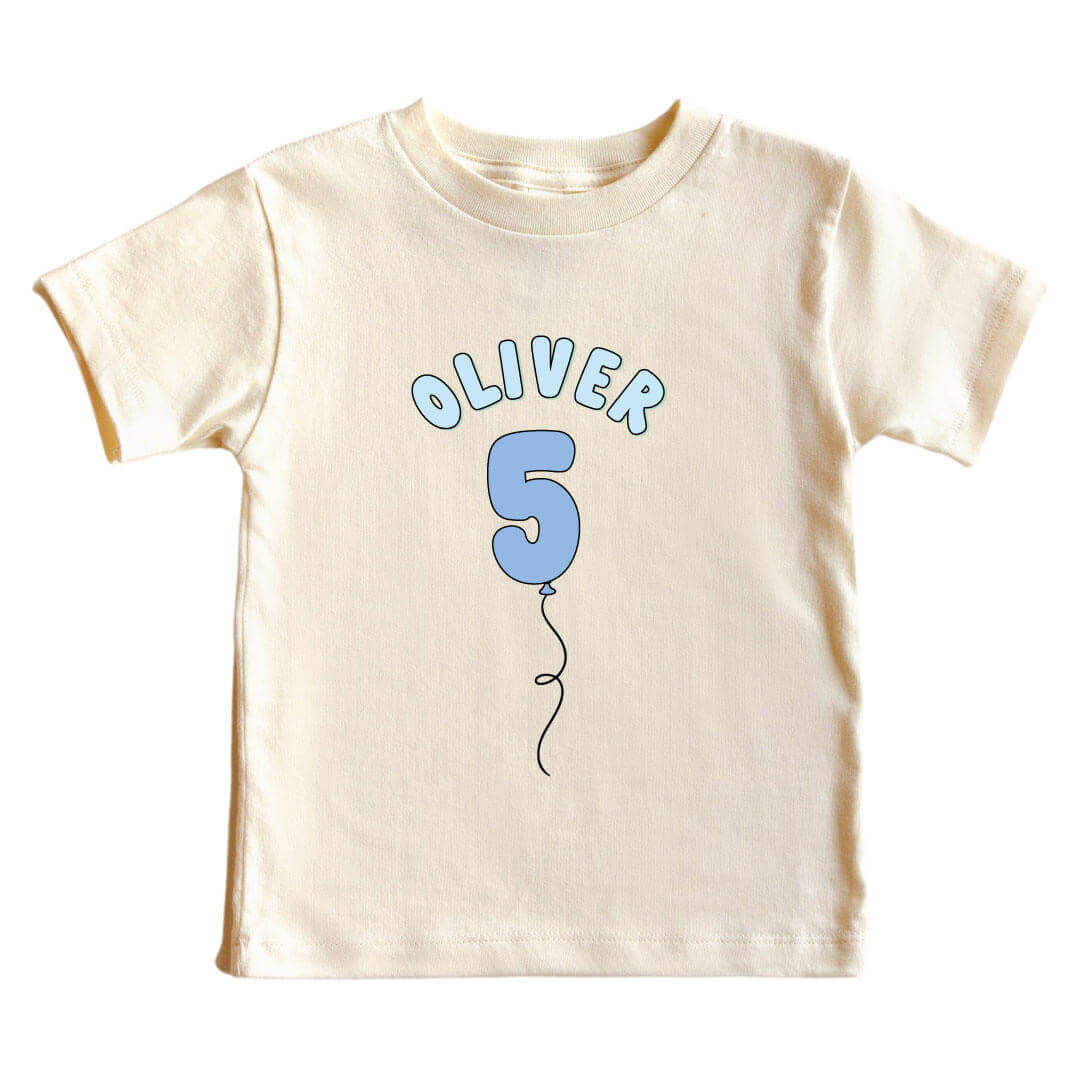 Personalized Blue Birthday Graphic Bodysuit & Kids Tee | Natural
