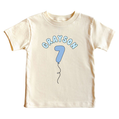 Personalized Blue Birthday Graphic Bodysuit & Kids Tee | Natural