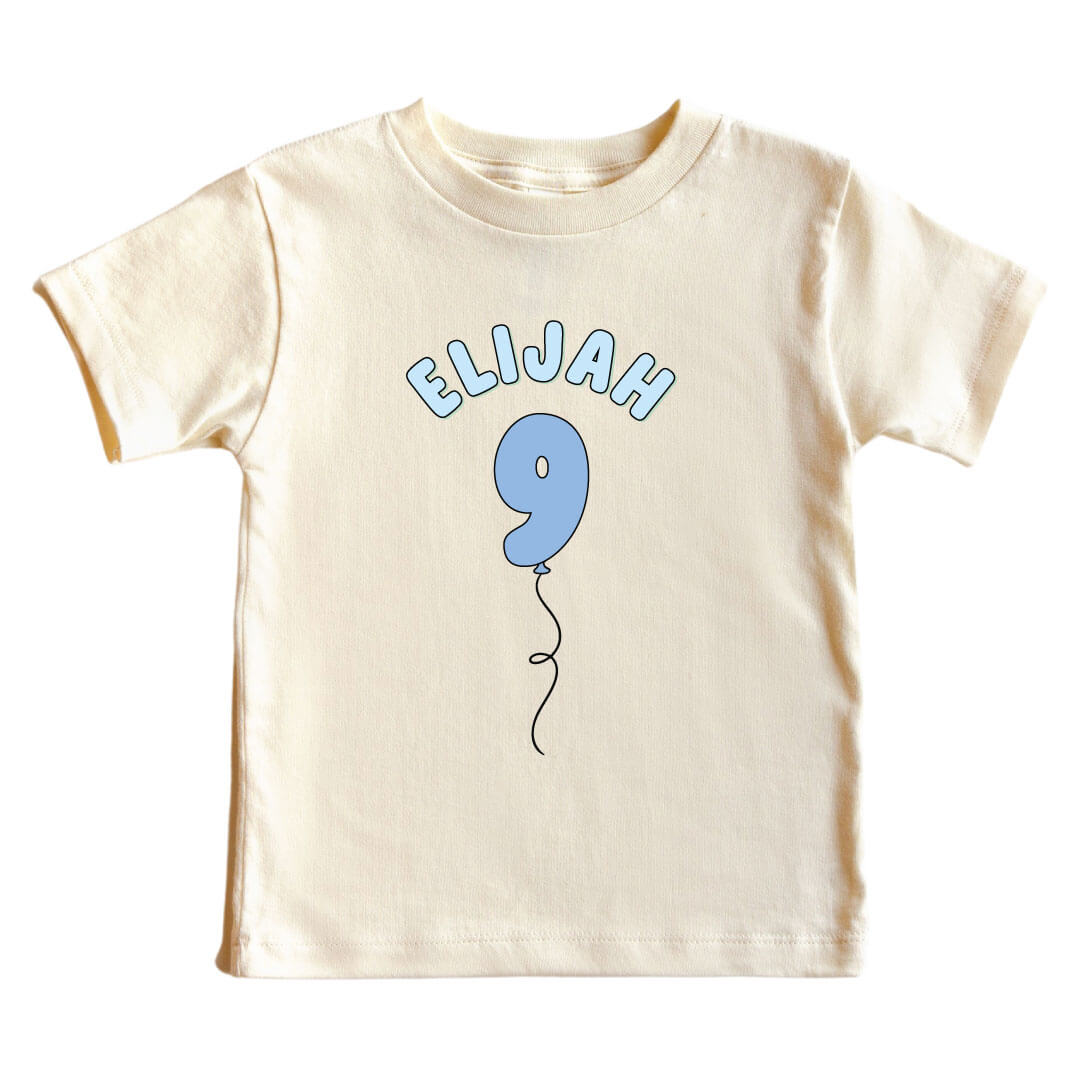 Personalized Blue Birthday Graphic Bodysuit & Kids Tee | Natural