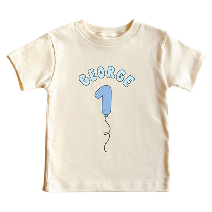 Personalized Blue Birthday Graphic Bodysuit & Kids Tee | Natural
