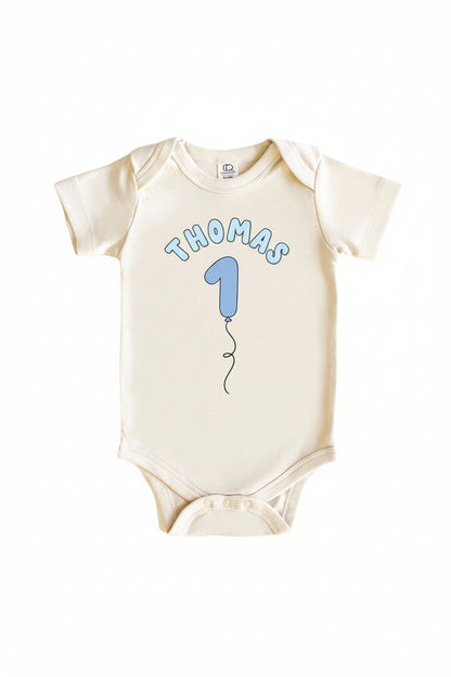 Personalized Blue Birthday Graphic Bodysuit & Kids Tee | Natural